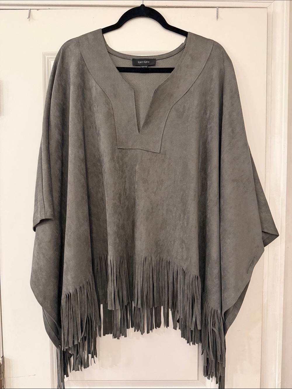 suede gray poncho fringe , western chic , one size small/medium oversized fit